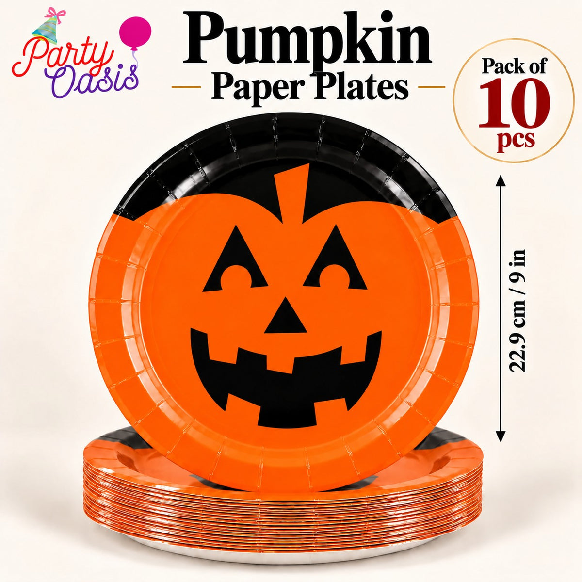 Orange spooky scary pumpkin paper plate pack of 10