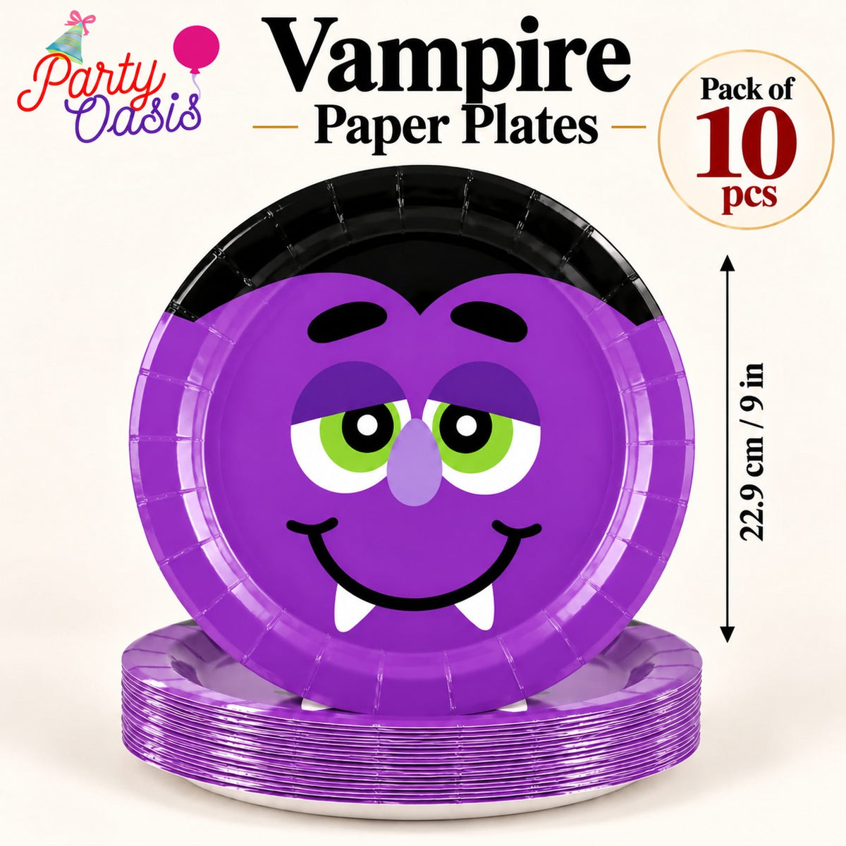 Purple vampire spooky scary paper plate pack of 10