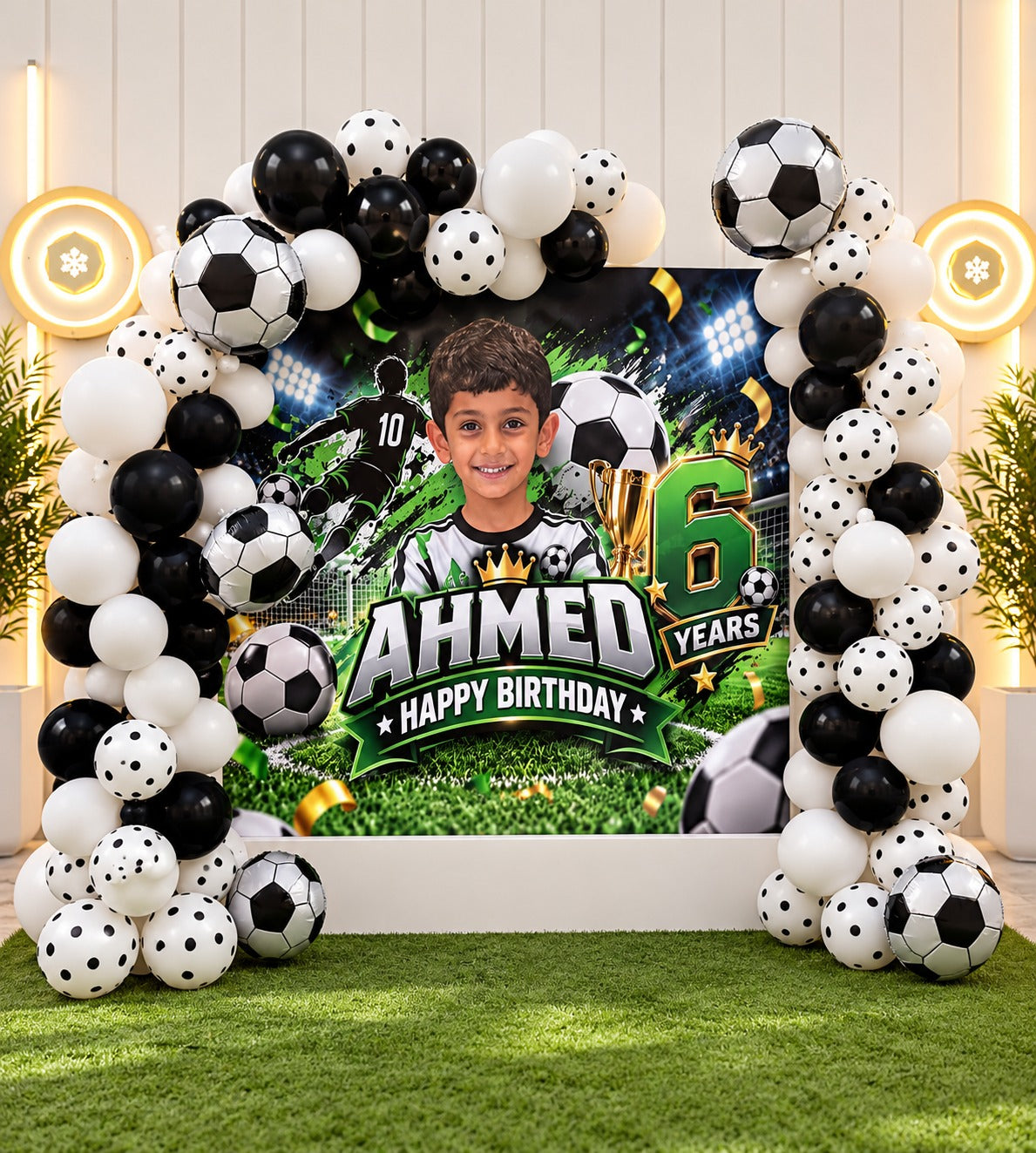 Football poster balloon decoration set up at the venue