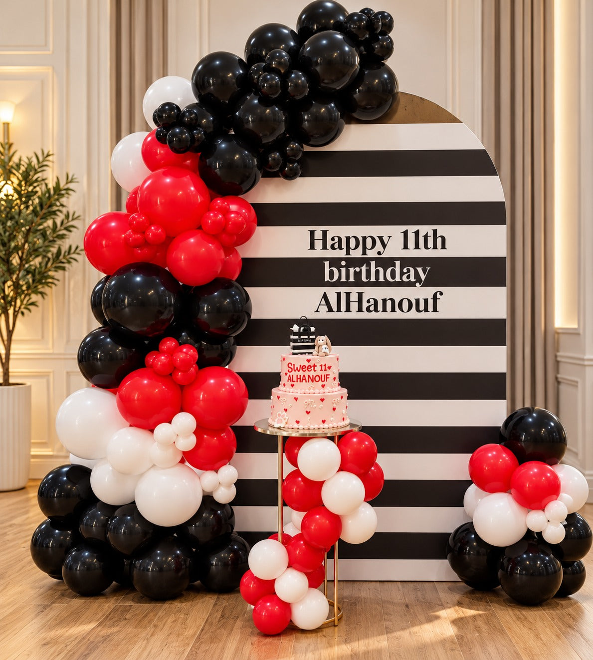 black white classic balloon decor cake stand not included