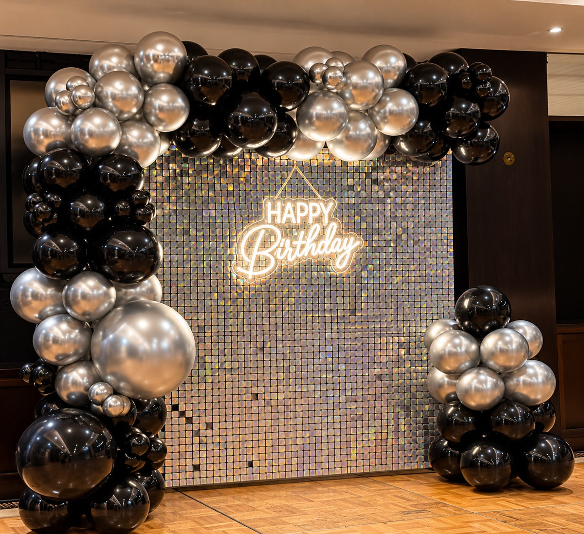 premium  silver black elegant panel and balloon decor