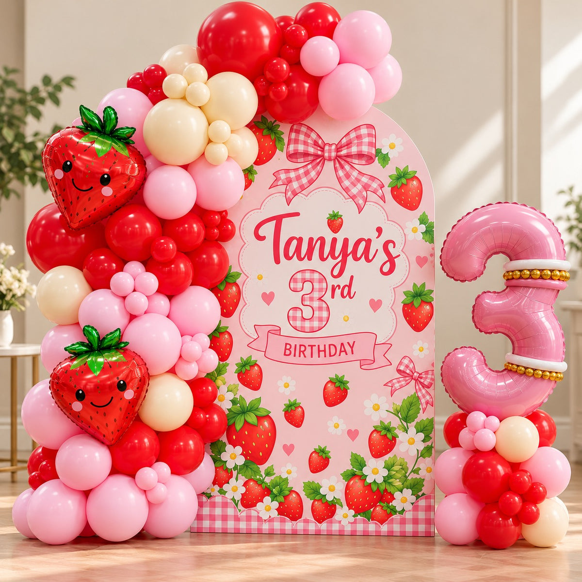 cute strawberry birthday balloon decor cake stand not included