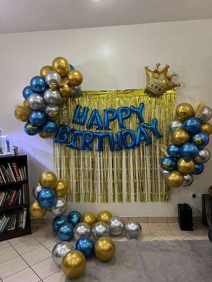 gold blue simple birthday decoration
