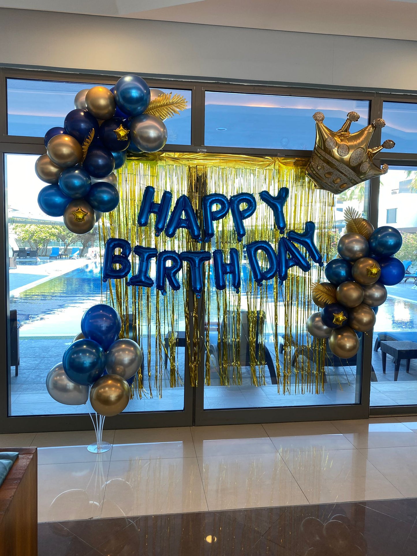 gold blue simple birthday decoration