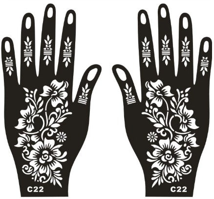 Premium Reusable Henna Stencil Sticker – Model C22 Floral Mandala Design for Hands - 1pair