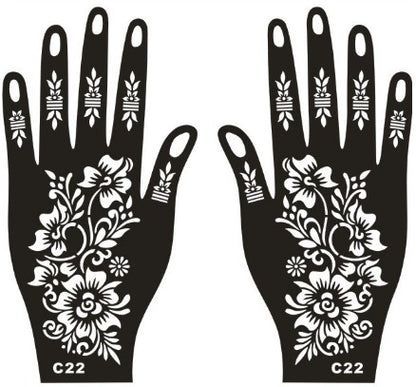 Premium Reusable Henna Stencil Sticker – Model C22 Floral Mandala Design for Hands - 1pair