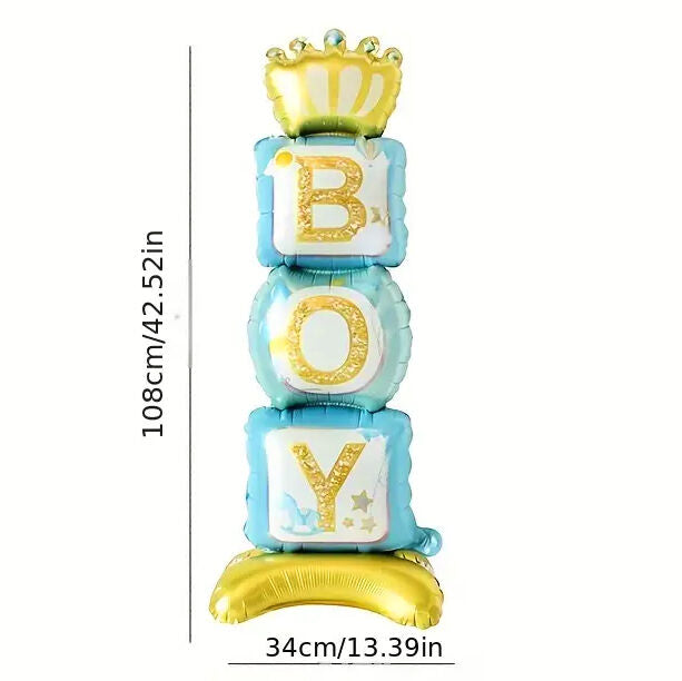 Crown Pedestal boy Foil Balloons - non inflated