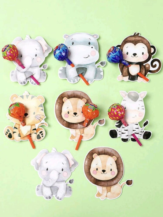 48pcs jungle animal lollipop holder cards