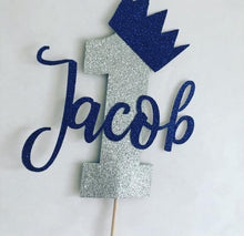 Personalized 1st first Birthday Glitter Cake Topper blue
