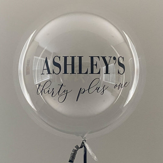 Personalized Milestone Birthday Bobo Balloon - "Ashley's Thirty Plus One" Style
