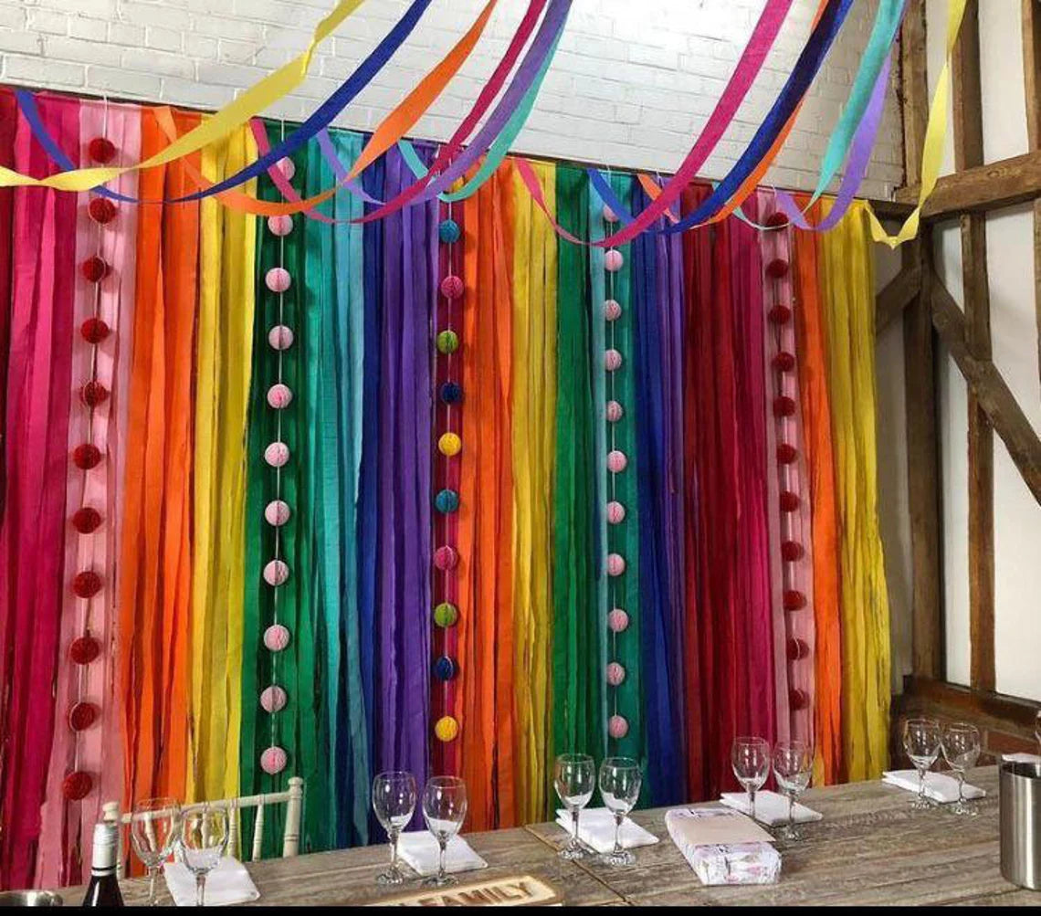 Rainbow colorful crepe paper streamers