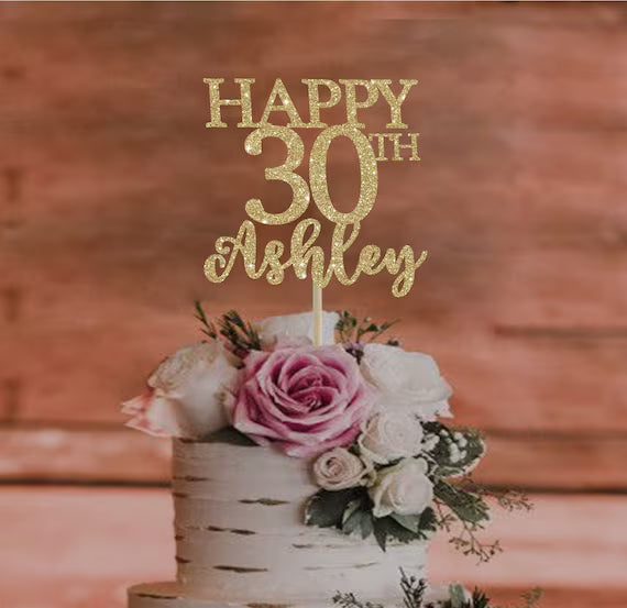 Personalized milestone Happy Birthday Cake Topper - Custom Name and Age Glitter Party Decor