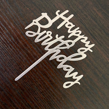 Silver Happy birthday Cake topper - 1 pc