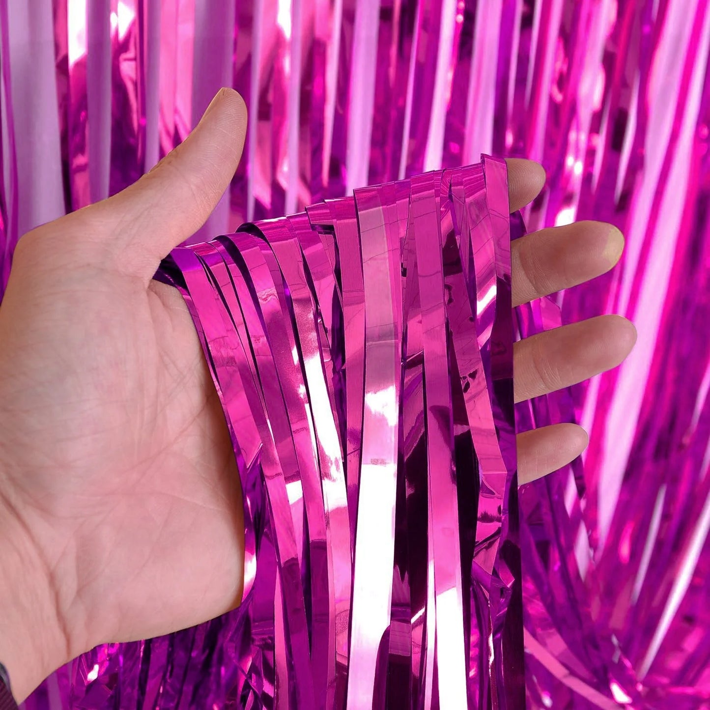 Fuchsia Pink Curtain Foil Tinsel Fringe Curtain, 1m x 2m