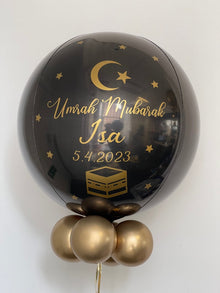 Personalized umrah mubarak golden black balloons helium filled