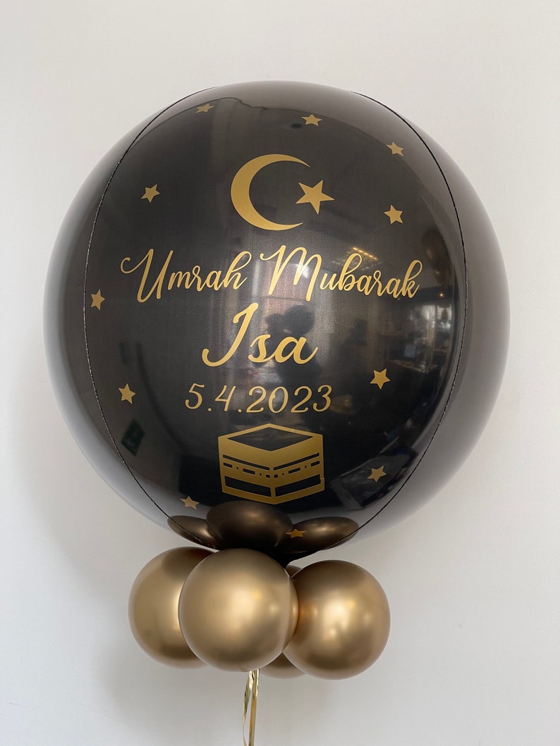 Personalized umrah mubarak golden black balloons helium filled