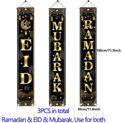 2 in 1 Ramadan Eid Mubarak Door Banner for Home Decorations Ramadan Kareem Porch Sign Eid Al Fitr Door Decoration
