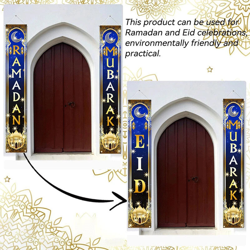 blue black 2 in 1 Ramadan Eid Mubarak Door Banner for Home Decorations Ramadan Kareem Porch Sign Eid Al Fitr Door Decoration (Copy)