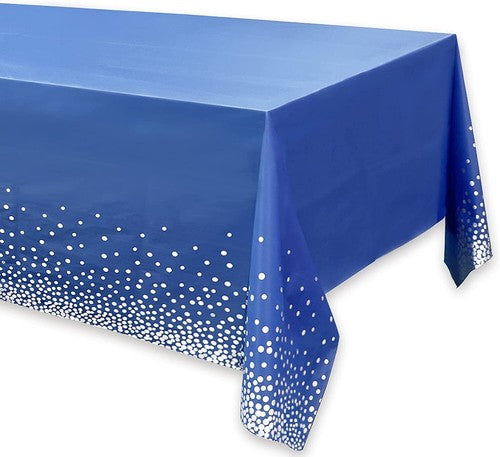 Navy Blue Tablecloth with silver confetti Dots - Fits 8ft Table