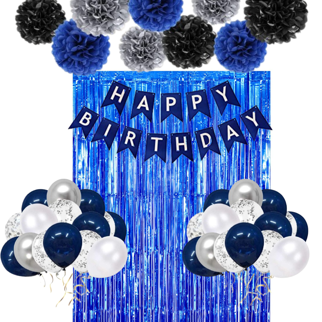 simple birthday decoration with curtain foil, pom pom - color options