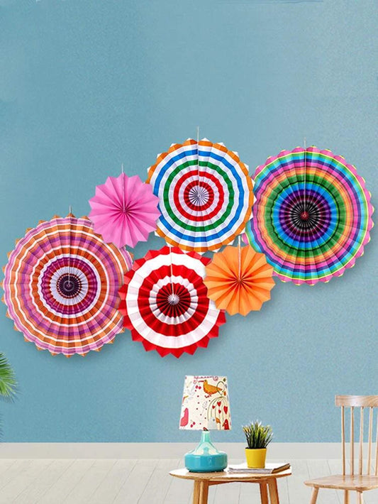 6pcs Decorative Paper Fan, Colorful Hanging Decoration For Party Decor