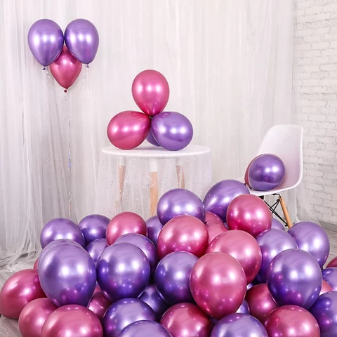 Pink and purple metallic balloon - 15 pcs