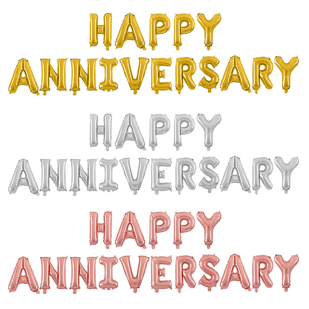 Happy Anniversary Gold Aluminum Foil Letters Balloons