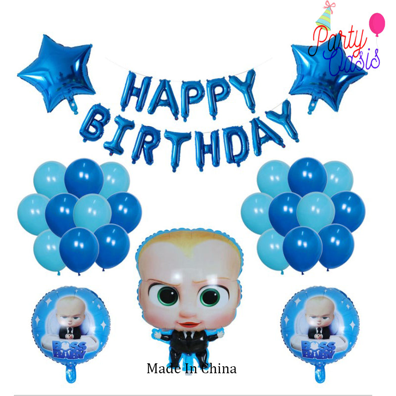 Blue Baby boss theme happy birthday decoration