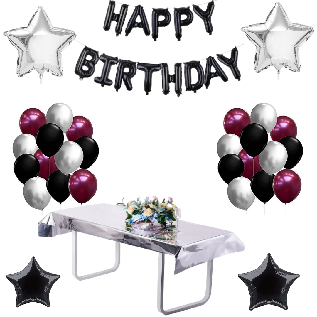 Birthday burgundy  silver  set