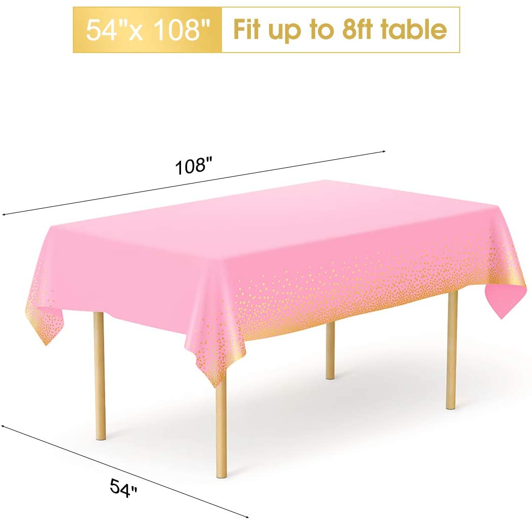 Pink Tablecloth with Gold confetti Dots - Fits 8ft Table