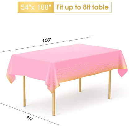 Pink Tablecloth with Gold confetti Dots - Fits 8ft Table