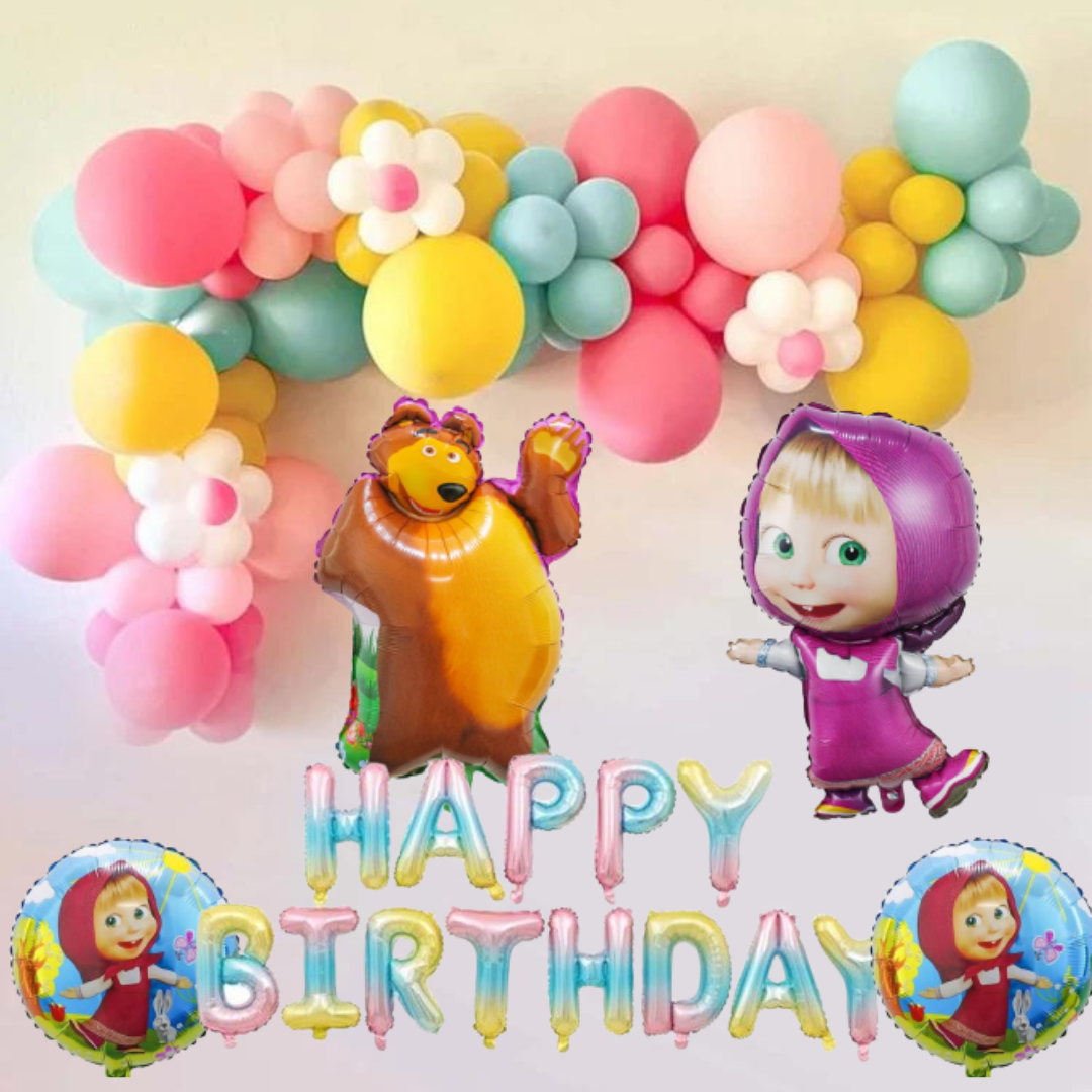 masha bear theme birthday foil balloon set