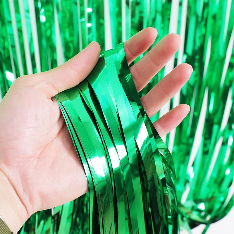 Green Curtain Foil Tinsel Fringe Curtain, 1m x 2m