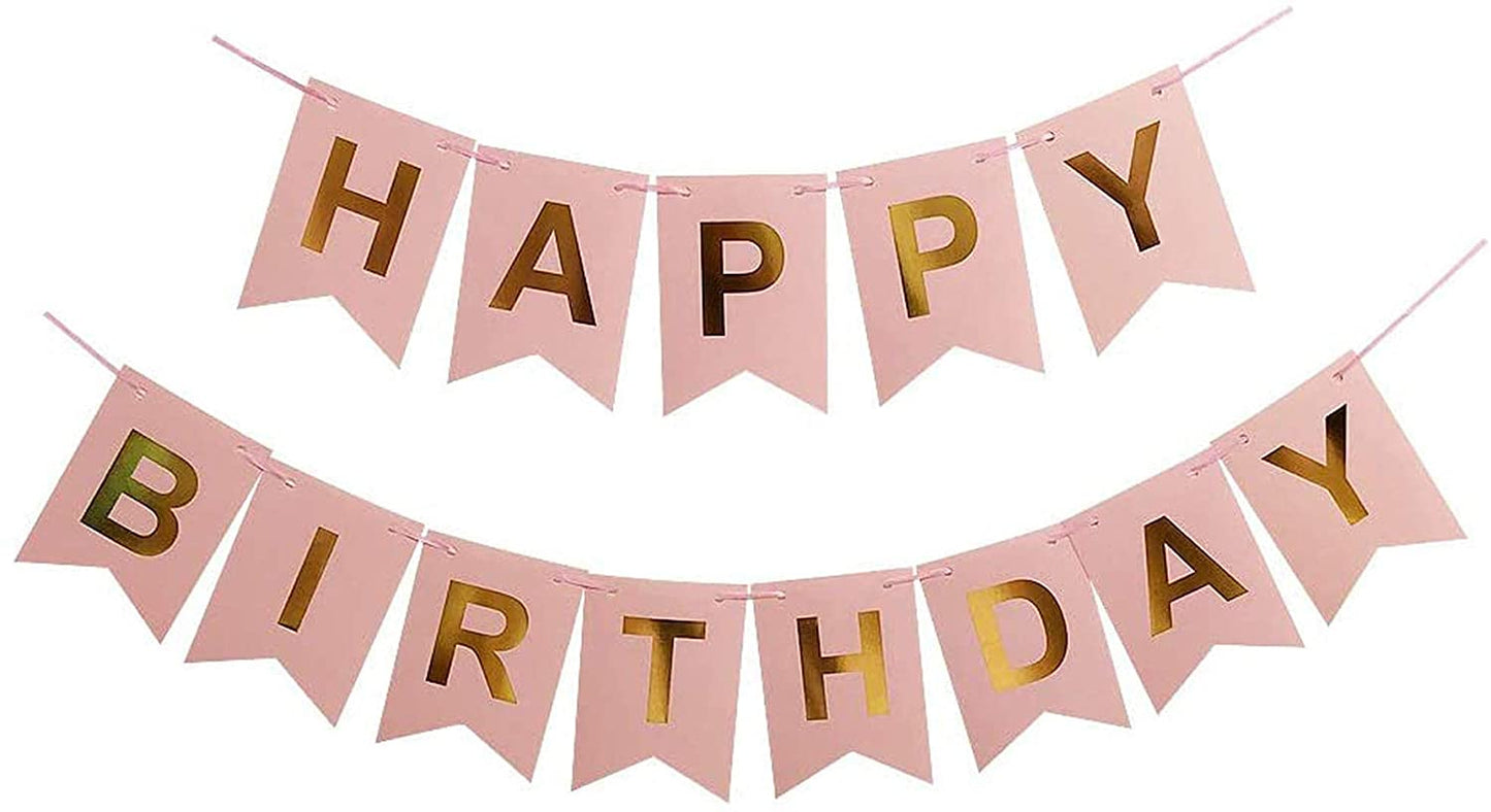 Happy Birthday Banner Bunting Flag for Birthday Party Decoration - Pink