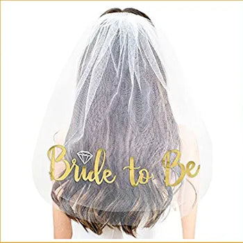 Bridal Shower Party Sash , veil and headband set - bride to be- gold