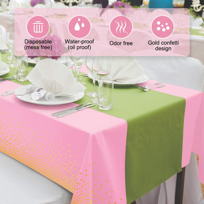 Pink Tablecloth with Gold confetti Dots - Fits 8ft Table