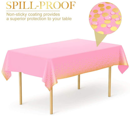 Pink Tablecloth with Gold confetti Dots - Fits 8ft Table