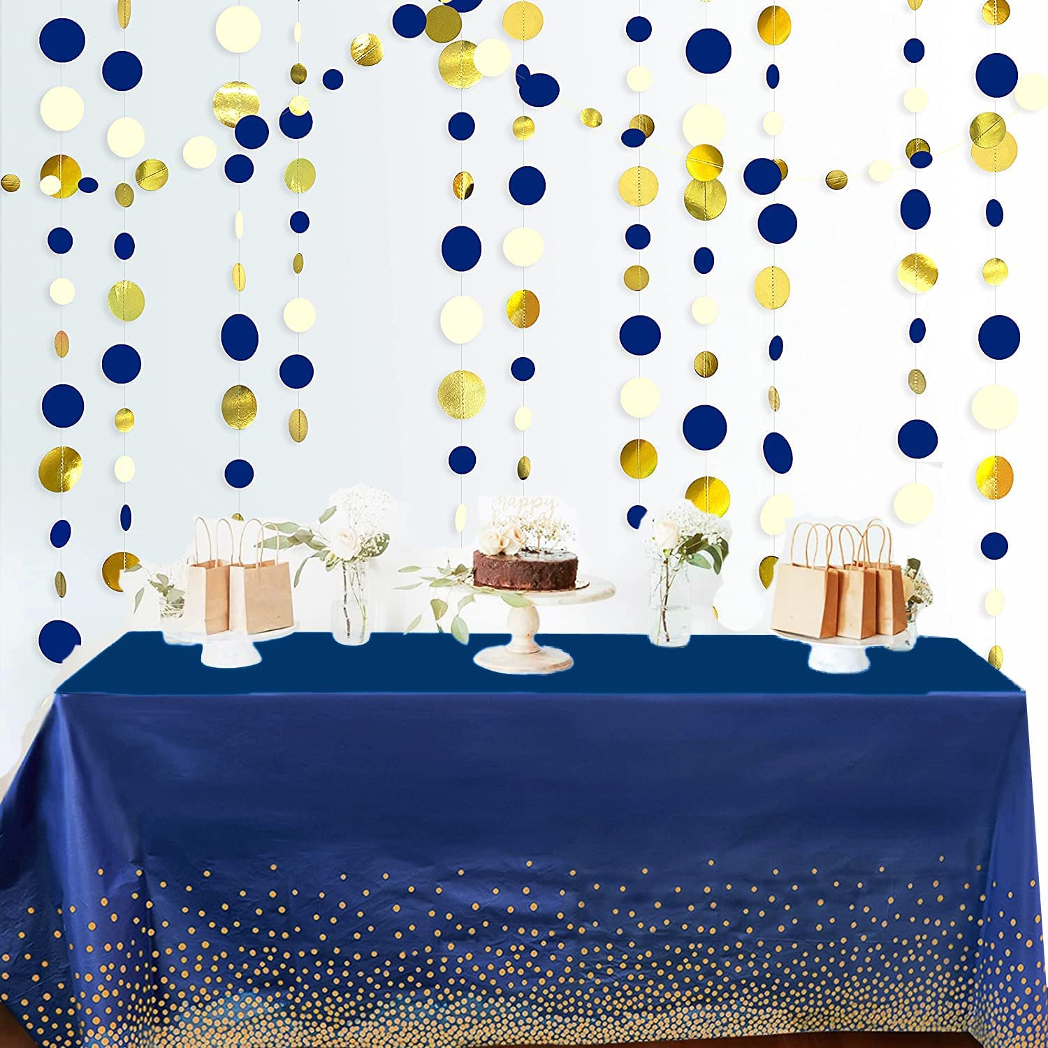 Navy Blue Tablecloth with Gold confetti Dots - Fits 8ft Table
