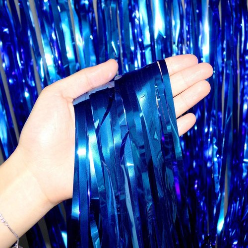 Royal Blue Curtain Foil Tinsel Fringe Curtain, 1m x 2m