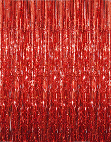 Red Curtain Foil Tinsel Fringe Curtain, 1m x 2m