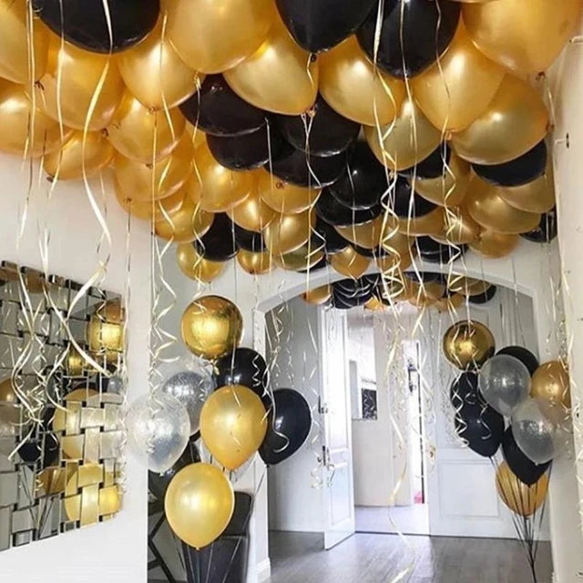 40 pcs pearl gold and black combo Balloons – Party Oasis