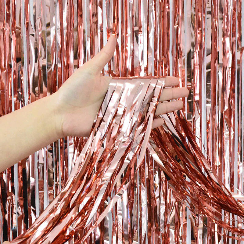 RoseGold Curtain Foil Tinsel Fringe Curtain, 1m x 2m