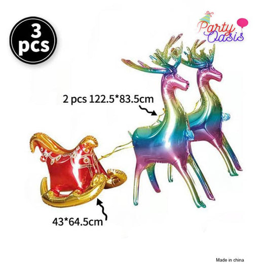 3PCS Xmas 3D Standing Elk Sled Balloon Set