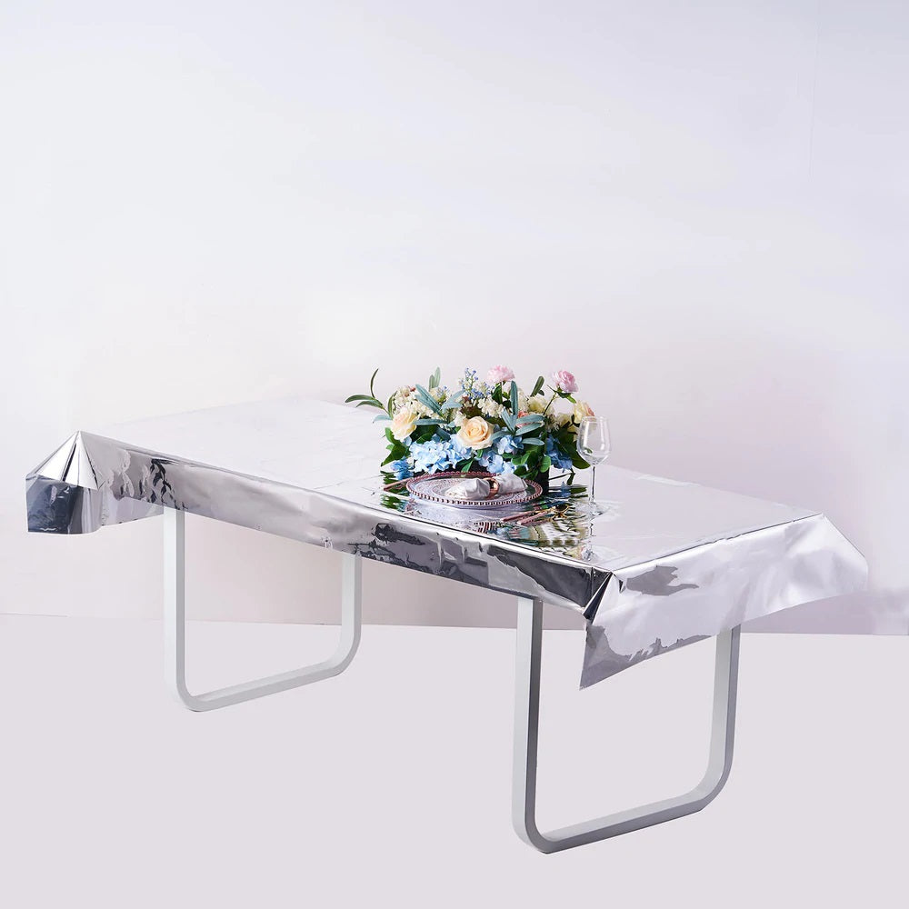 Silver Shiny Metallic Table Cover - Fits 6ft Table
