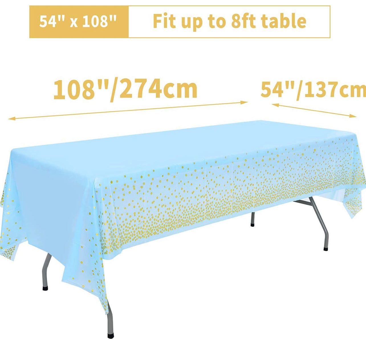 Blue Tablecloth with Gold confetti Dots - Fits 8ft Table