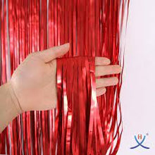 Red Curtain Foil Tinsel Fringe Curtain, 1m x 2m