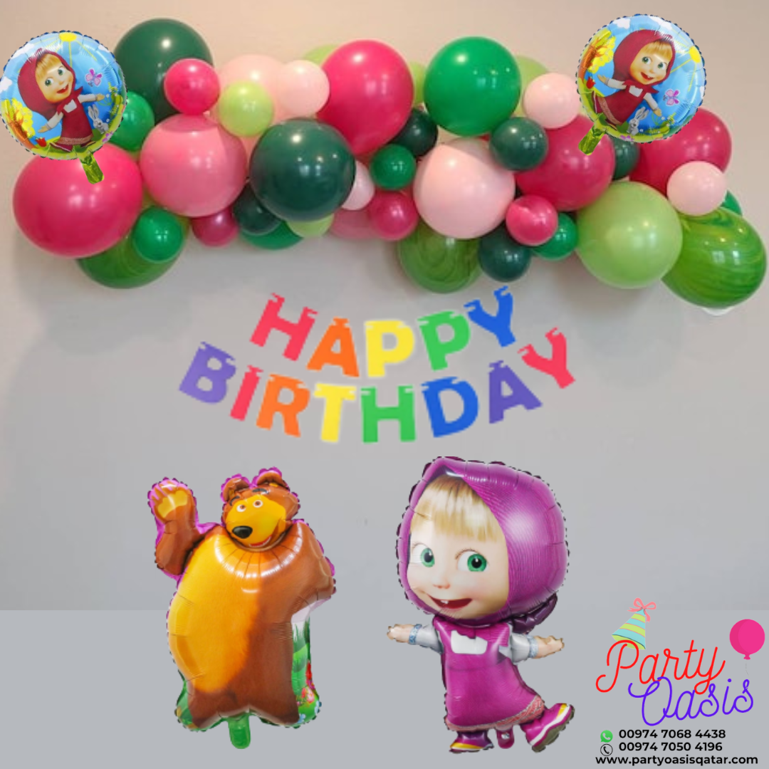 masha bear theme birthday foil balloon set