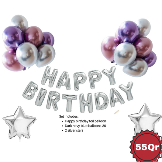 Silver Pink Purple birthday set